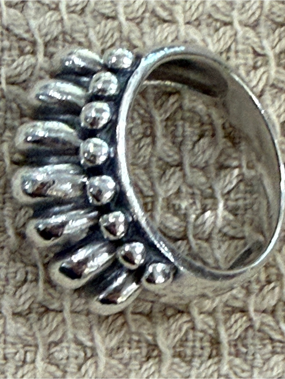 Fancy Ridged & Fluted Beaded 925 Sterling Silver Statement Ring SZ 7.75